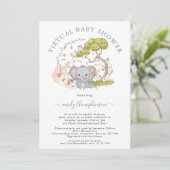 Invitation Foliage de jungle éléphant gris Baby Shower Virtue (Debout devant)