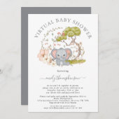Invitation Foliage de jungle éléphant gris Baby Shower Virtue (Devant / Derrière)