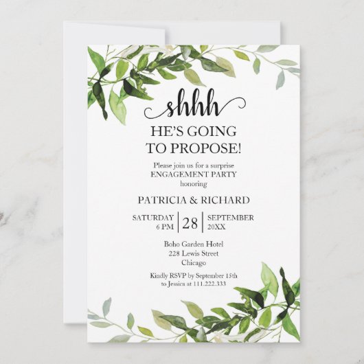 Invitation Foliage de verdure Parti d'engagement surprise (Devant)