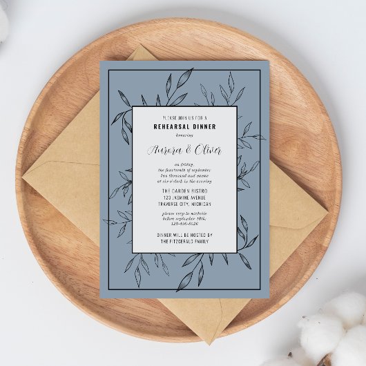 Invitation Foliage délicat | Dusty Blue | Dîner de répétition