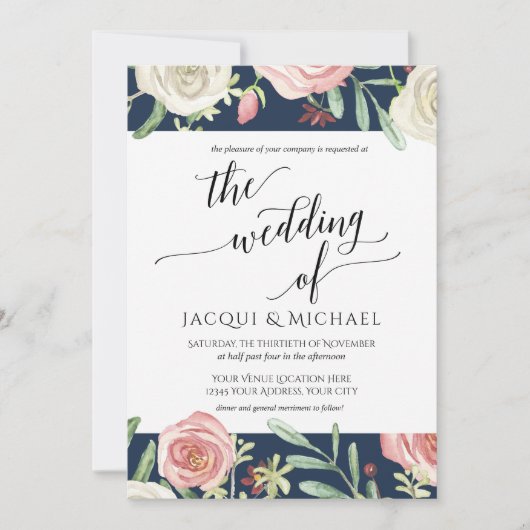 Invitation Foliage des Roses Mariages de la Marine et de la F (Devant)