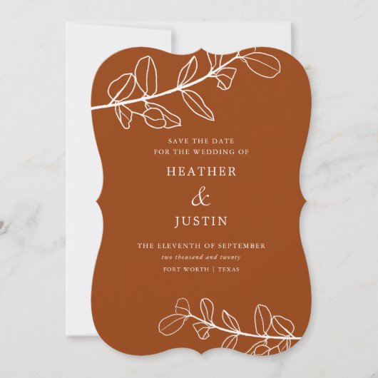 Invitation Foliage en terre cuite moderne Enregistrer la date (Devant)
