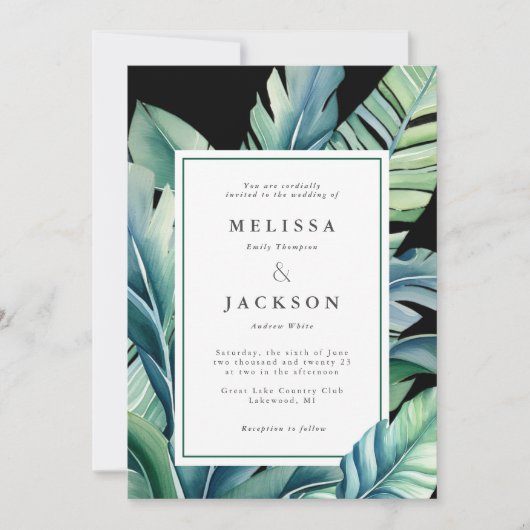 Invitation Foliage exotique sauvage et tropicale Feuille (Devant)
