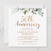 Invitation Foliage Faux Or Calligraphie 50e Anniversaire (Devant)