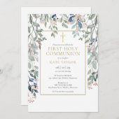 Invitation Foliage floral Première communion sainte (Devant / Derrière)