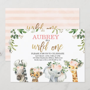 Invitation Foliage floral Wild One Safari Animaux Anniversair