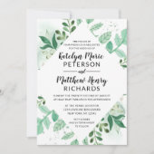 Invitation Foliage frais Botanique Aquarelle Diamant Mariage (Devant)