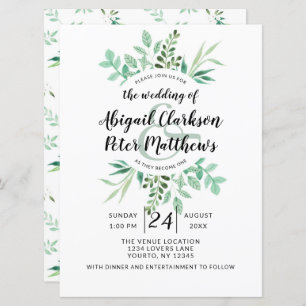 Invitation Foliage frais Botanique Aquarelle Mariage de couro
