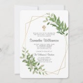 Invitation Foliage géométrique Croix première communion Invit (Devant)