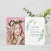 Invitation Foliage géométrique Cross Photo Communion Invitati (Debout devant)