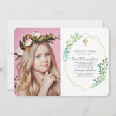 Invitation Foliage géométrique Cross Photo Communion Invitati (Devant)