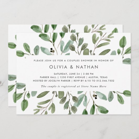 Invitation Foliage minimaliste| Douche pour couples (Devant / Derrière)