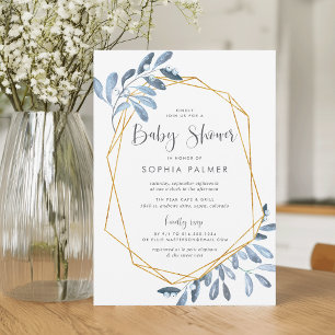 Invitation Foliage naturel Baby shower d'aquarelle bleu