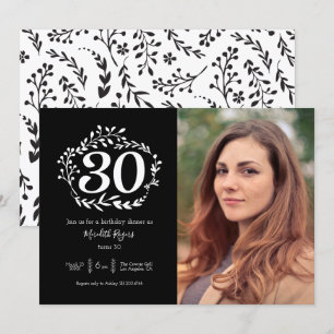Invitation Foliage noir et blanc moderne Motif 30e anniversai