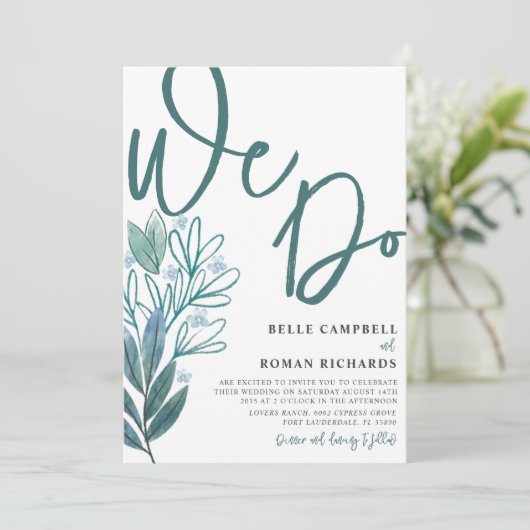 Invitation Foliage rustique Nous faisons Script Sage Mariage  (Debout devant)