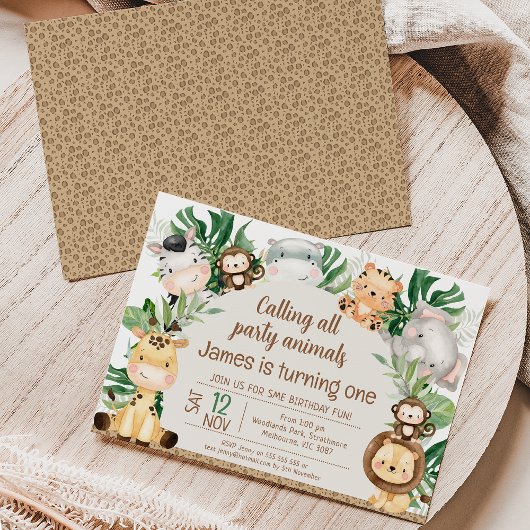 Invitation Foliage Safari Arch Party Animaux 1er anniversaire