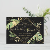 Invitation Foliage Tropical Black & Gold Couple's Shower (Debout devant)