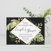 Invitation Foliage Tropical Black & Gold Couple's Shower (Debout devant)