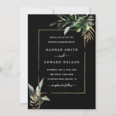 Invitation Foliage tropical sauvage Aquarelle Mariage Noir (Devant)