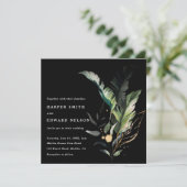 Invitation Foliage tropical sauvage Carré Mariage noir (Debout devant)