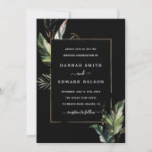 Invitation Foliage tropical sauvage Mariage noir (Devant)