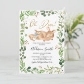 Invitation Foliage Vert Frontière Deer Fawn Boys Baby shower (Debout devant)