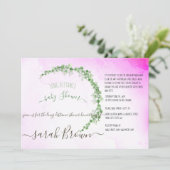 INVITATION FOLIAGE VERT & ROSE BABY SHOWER LONG DISTANCE (Debout devant)
