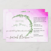 INVITATION FOLIAGE VERT & ROSE BABY SHOWER LONG DISTANCE (Devant / Derrière)
