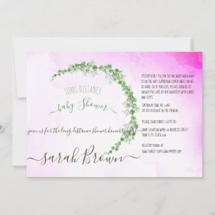 INVITATION FOLIAGE VERT & ROSE BABY SHOWER LONG DISTANCE