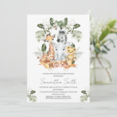 Invitation Foliage vert Safari Wild Un Baby shower (Debout devant)