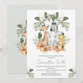 Invitation Foliage vert Safari Wild Un Baby shower (Devant / Derrière)