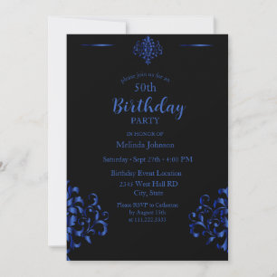 Invitation Folie Noir et Bleu Royal 50e Anniversaire