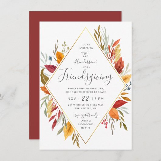 Invitation Folio d'automne de l'Aquarelle Friendsgiving (Devant / Derrière)