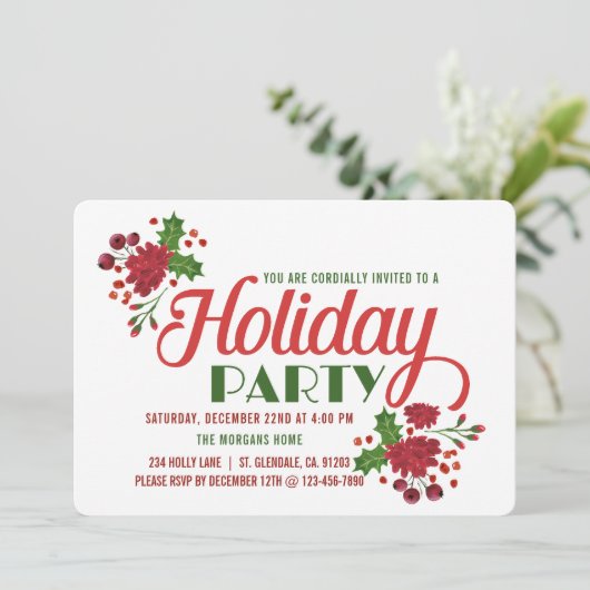 Invitation Foliole de Noël Rouge et Vert Noël (Debout devant)
