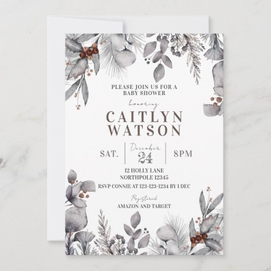 Invitation Foliole d'hiver, Baby shower des baies (Devant)