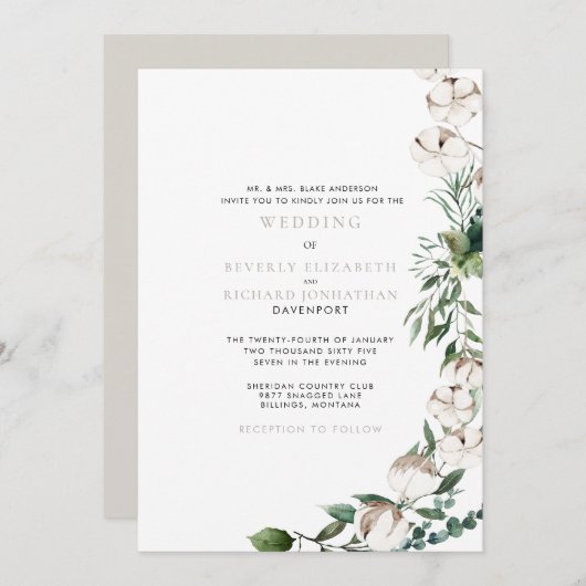 Invitation Folithe & Coton Mariage moderne (Devant / Derrière)