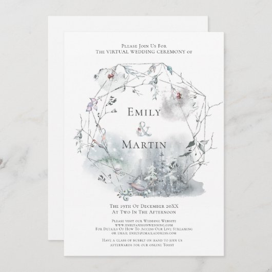 Invitation Folithe d'hiver Mariage virtuel Berries (Devant / Derrière)