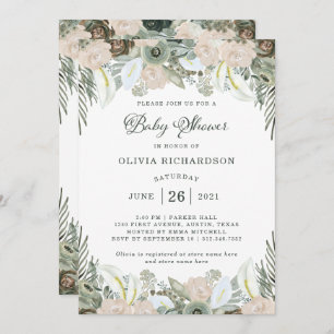 Invitation Folithe et flore  Baby shower vert Sage