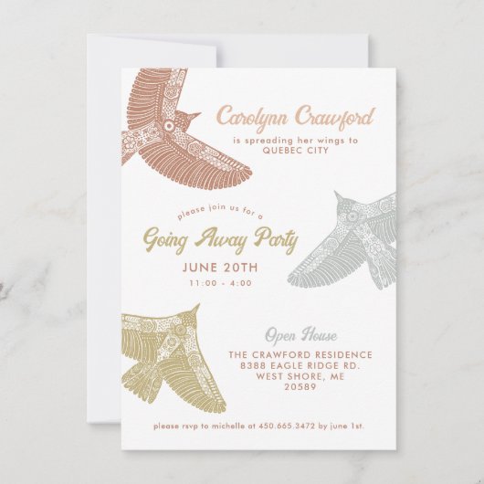 Invitation Folk Art Birds Open House Partir Fête (Devant)