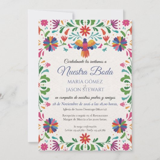 Invitation Folk Art Colorful Floral Fiesta Spanish Wedding (Devant)