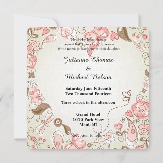 Invitation Folk Floral Whimsy Mariage (Devant)