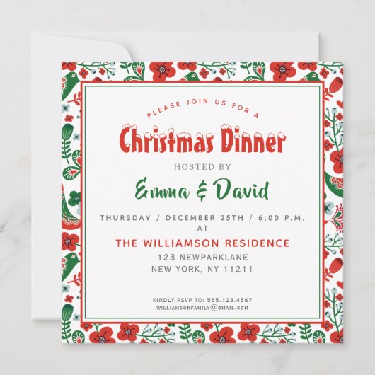 Invitation Folkart scandinave Motif w Oiseaux Noël (Devant)