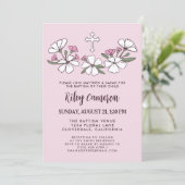 Invitation Folksy Fleurs Roses Blanches Fille Baptême (Debout devant)