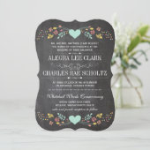 Invitation Folksy Rustic Floral Garland Chalkboard Mariage (Debout devant)