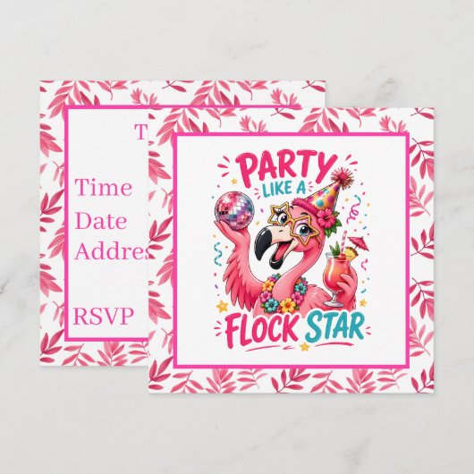 Invitation Folle fête d'étoiles de flamant rose (Devant / Derrière)