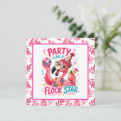 Invitation Folle fête d'étoiles de flamant rose (Debout devant)