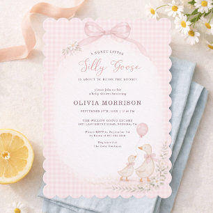 Invitation Folle oie en liberté Baby Shower rose gingham