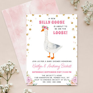 Invitation Folle Oie Filles Aquarelle Rose Baby Shower