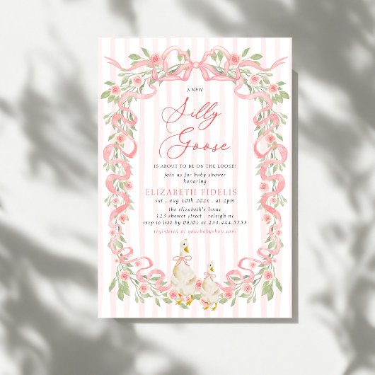 Invitation Folle Oie Rose À Ruban Floral Roses Baby Shower