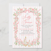 Invitation Folle Oie Rose À Ruban Floral Roses Baby Shower (Devant)